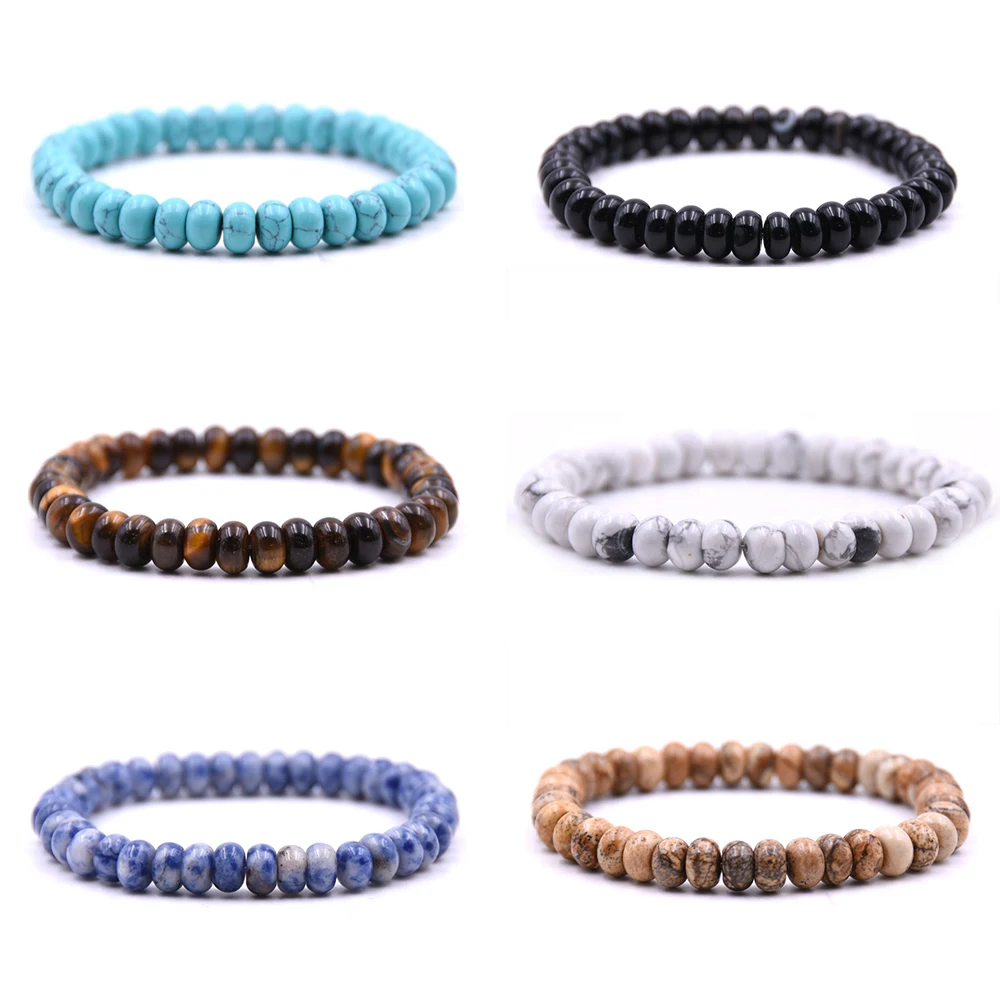 

Polished Tiger Eye Rondelle Stone Bracelet Men Fashion Elastic Bracelets Multi Color Natural Abacus Beads Stone Pulsera Jewelry