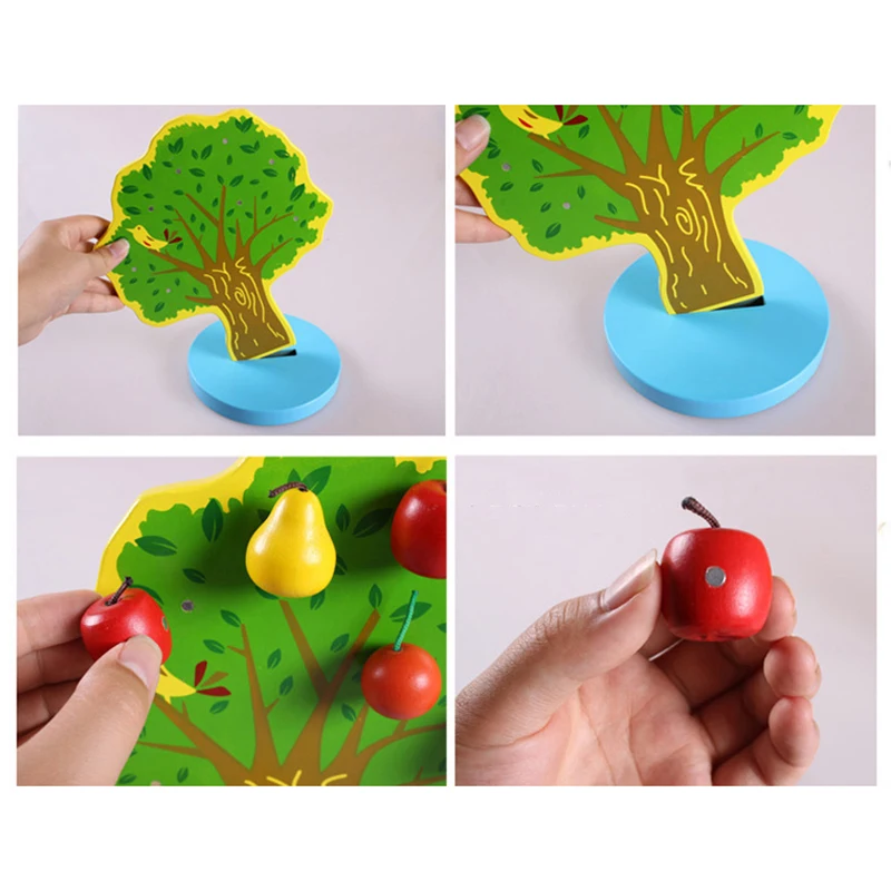 Новые материалы montessori Обучающие деревянные игрушки, сделай сам, магнитные яблока груши дерево 3D Пазлы игрушки для детей