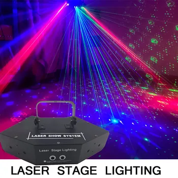 

Mini RGB Light DJ LED Stage Laser Projection Lamp Projector 6 Eyes Laser Strobe Pattern Light for Disco KTV Club Stage Bar Party