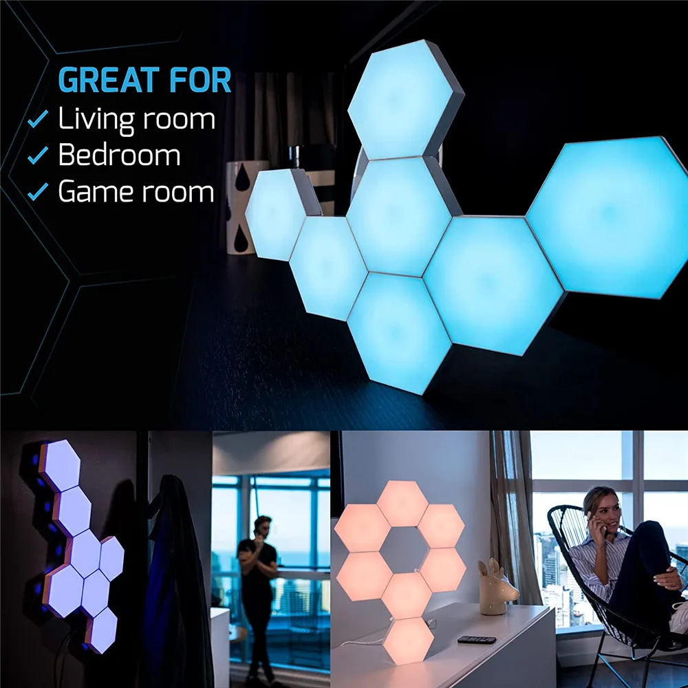 RGB LED Quantum Lamp Hexagon Light Touch Sensor RGBW LED Wall Lamp Honeycomb Light Colorful Modular Night for Bedroom