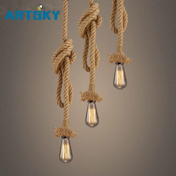 

Retro Vintage Hemp Rope Pendant Light Loft Creative Resturant Store Hanging Rope Lamparas With Edison Bulb American Retro Style