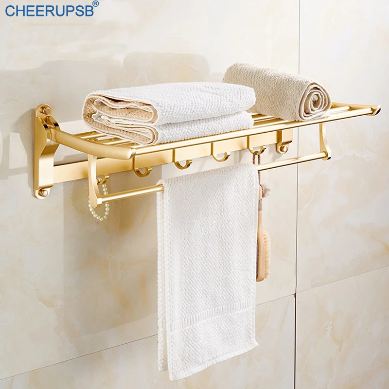 Luxury Space Aluminum Rose Gold Bathroom Shelves Towel Rack Towel Bar Wth Hook 