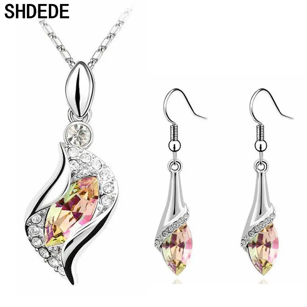 Модный Ювелирный Набор из кристаллов Swarovski, длинные висячие серьги, ожерелье, подвески, Женские аксессуары для свадебной вечеринки, подарок-2811