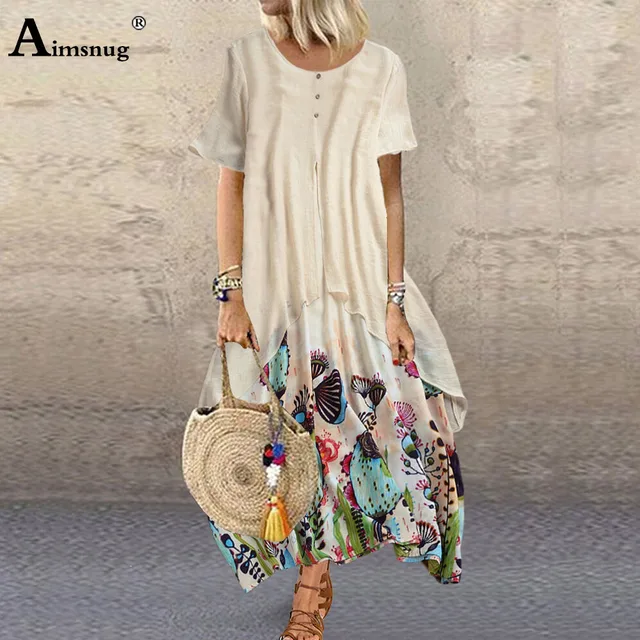 Women's Plus Size A Line Dress Floral Round Neck Print Short Sleeve Fall Summer Casual Midi Dress Daily Vacation Dress 1