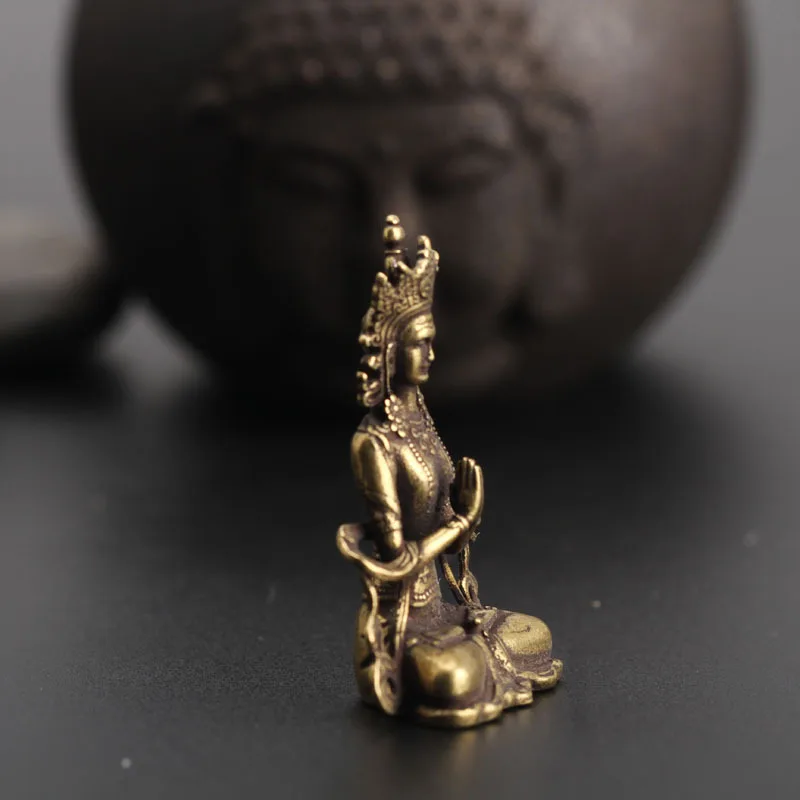 Твердые Медь мини статуя Гуаньинь Будды Гостиная украшения фэншуй миниатюрные фигурки домашний Декор украшение ручной работы