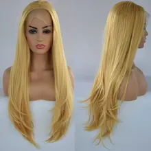Смешанный блонд синтетический 13*3 парик фронта шнурка Длинные прямые жаропрочные волокна волос естественная линия волос средний пробор для женщин парики