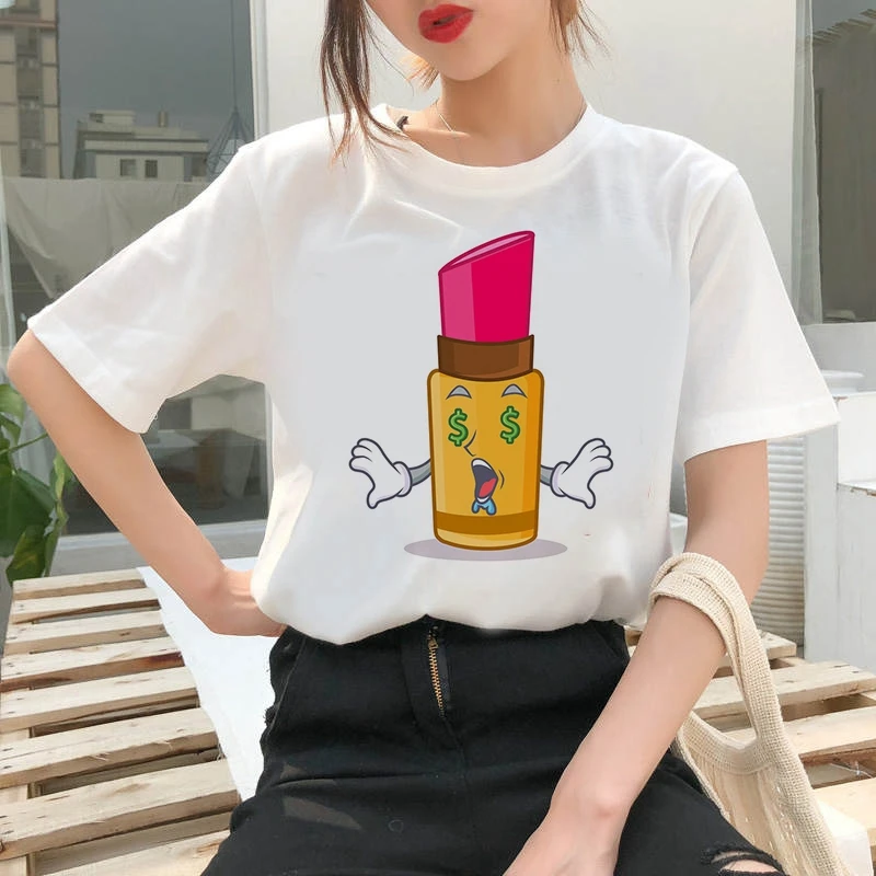 Women's T-shirt Lipstick cartoon im Print T-shirt Clothes White TShirt Harajuku Graphic T-shirt Fashion Landscape T-shirt Female