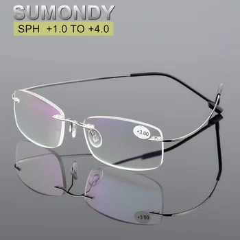 

SUMONDY Rimless Reading Glasses SPH +1.0 To +4.0 Men Women Upscale Stainless Steel Alloy Frame Spectacles For Presbyopic UR44