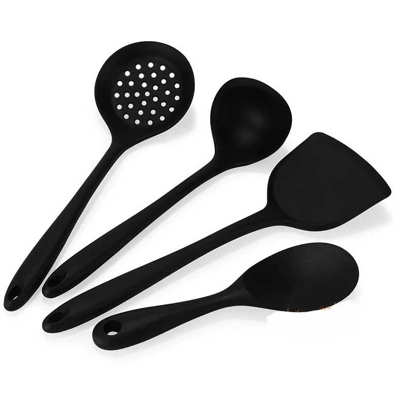 D Black 4pcs Кухонная силиконовая ложка с антипригарным покрытием, лопатка, половник, венчики для яиц, посуда, набор посуды, кухонные принадлежности для инструментов - Цвет: D Black 4pcs