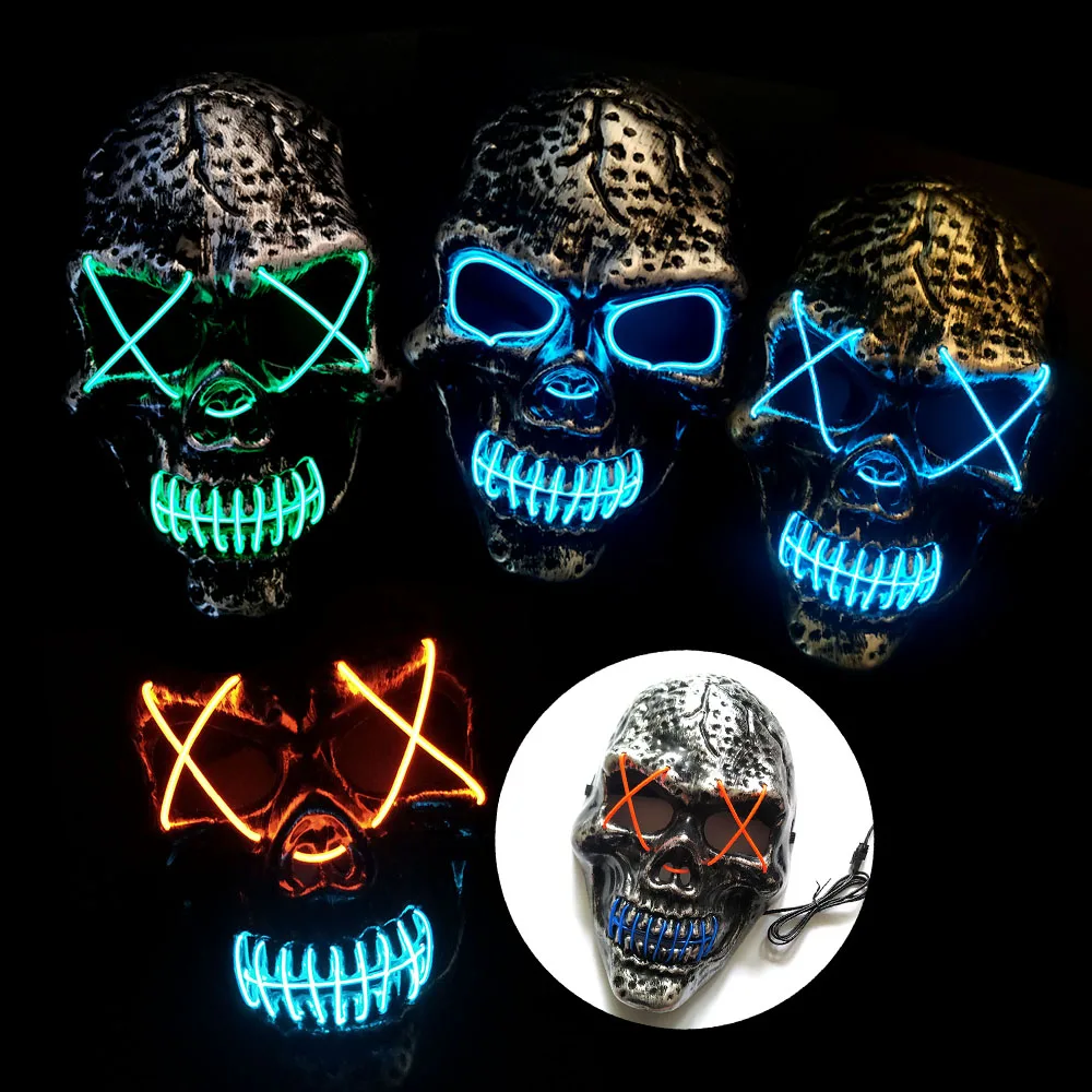 Хэллоуин СВЕТОДИОДНАЯ маска призрака ужаса черепа украшение для вечерние