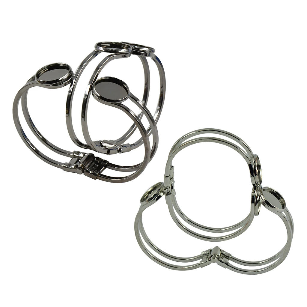 4pcs Black/Silver Brass Cuff Bangle Blanks Bracelet Jewelry Making 16mm Tray