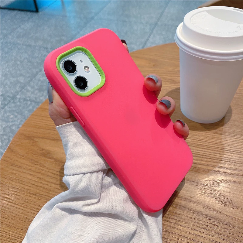 3 in 1 Armor Shockproof Bumper Phone Case For iPhone 13 12 11 Pro Max XR XS Max X 7 8 Plus Candy Color Soft Silicone Back Cover iphone 13 mini case