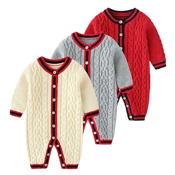 

MudiPanda Fashion Newborn Baby Boys Girl Winter Buttons Knit Sweater Romper Jumper Outfits Baby Romper New Born Baby Clothes