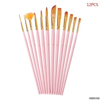 

12pcs Paint Brushes Fine Nylon Hair Round Filbert Angel Flat Paintbrushes Tools Dropship