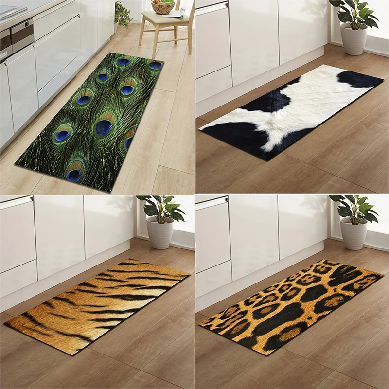 

Fashion Kitchen Carpet Hallway Doormat Anti-slip Carpet Leopard/Peacock/Tiger Printed Carpets Bedroom Decoration Floor Rugs