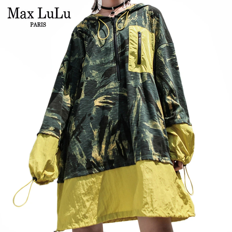 Max LuLu Осенняя мода корейский стиль Vestidos Женская одежда в стиле панк женские камуфляжные Мини платья с капюшоном негабаритная уличная одежда