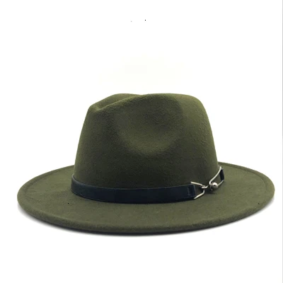 Army Green Модная шерстяная Женская фетровая шляпа для зимы и осени, элегантная женская флоппи-накидка с широкими полями, джазовые шапки, размер 56-58 см - Цвет: Army Green