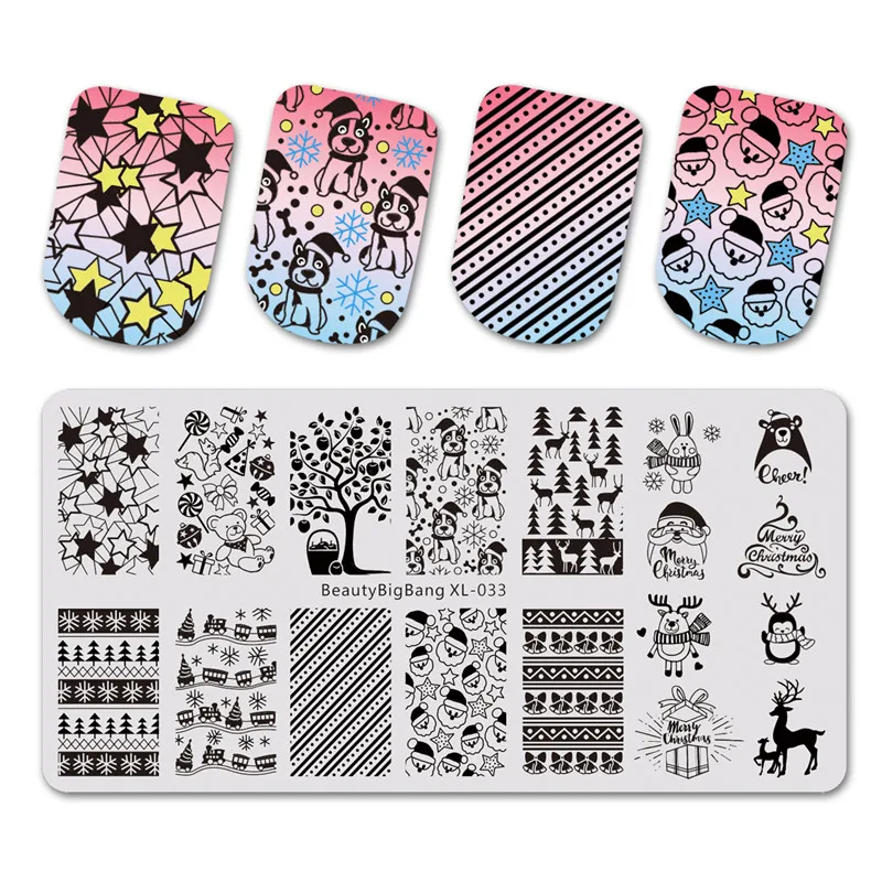 

Nail BeautyBigBang 6*12cm Stamping Plate Christmas Tree Xmas Snowman ELK Image Nail Art Template Nail Polish Stamping Plates
