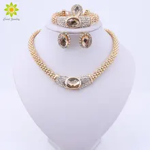 Вечерние аксессуары свадебные золотые комплекты украшений для женщин кулон заявление африканские Кристальные бусины ожерелье серьги, браслет, кольцо