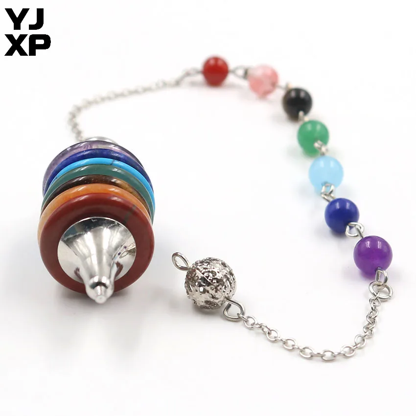 YJXP 7 маятник с чакрами для придавая гадания натуральный хрусталь камень подвеска