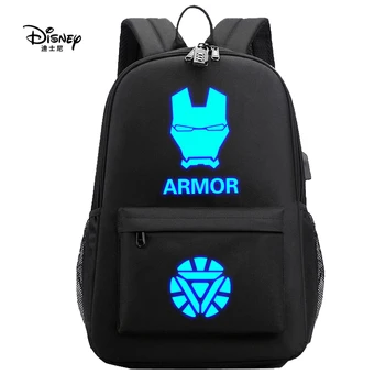 

Iron Man Disney Backpack Captain Marvel School Bag for Boy Girls Luminous Anime Backpack Children's Waterproof USB Charging Gift
