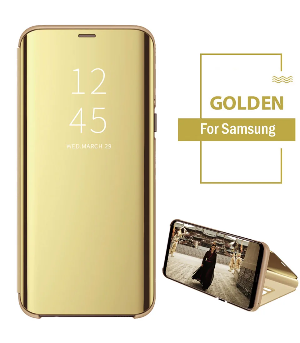 Зеркальный чехол для samsung Galaxy A50 A10 A20 A30 S8 S9 S10 плюс S10e S7 edge Note 8, 9, 10, A70 A80 A90 A40 A20E A7 A8 A9 крышка - Цвет: Gold