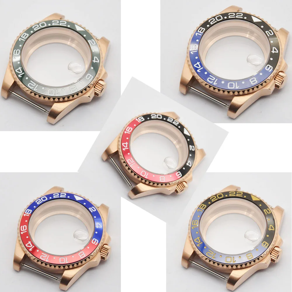 40mm Watch Case Sapphire Glass Ceramic Bezel 100m Waterproof Transparent Caseback Fit Mingzhu