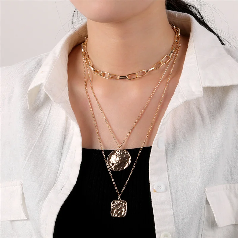 Punk Multilayer Choker Necklace Gold 