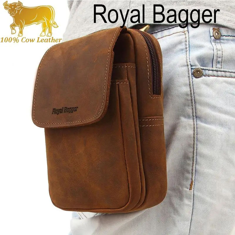Brown Royal Bagger,, натуральная коровья кожа, Воловья кожа, мужской кошелек, Crazy Horse, кожаная сумка для телефона, Ретро стиль, для улицы, маленький стильный пояс для мужчин - Цвет: Brown