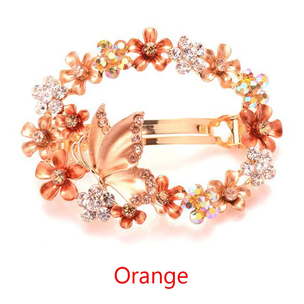 Orange 1 шт. Красочные Стразы заколки для волос окрашенные хрустальные бабочки полые цветок шпилька головной убор невесты Тиара волос стильный аксессуар - Цвет: Orange