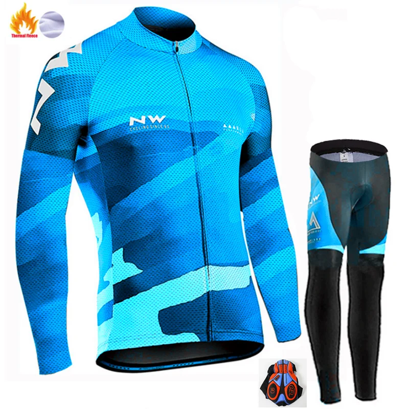NW зимние длинные велосипедные Джерси наборы тепловой флис Ropa Roupa De Ciclismo Invierno MTB велосипед одежда гоночный велосипед одежда - Цвет: Winter Jersey Suit