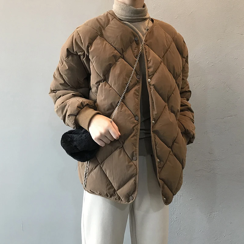 CamKemsey Winter Coats Women Autumn Japanese Kimono Diamond Plaid Thick Warm Down Cotton Padded Winter Parkas Jackets