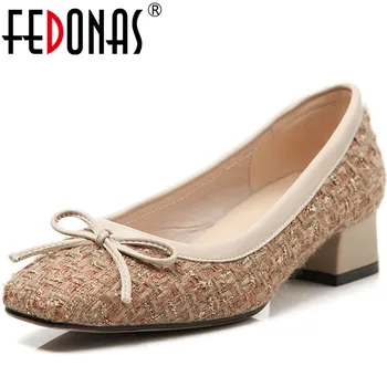 

FEDONAS Elegant Shallow Women Mixed Colors Spring Summer Four Season Casual Pumps Flock Office Party Shoes Woman Butterfiy Knot