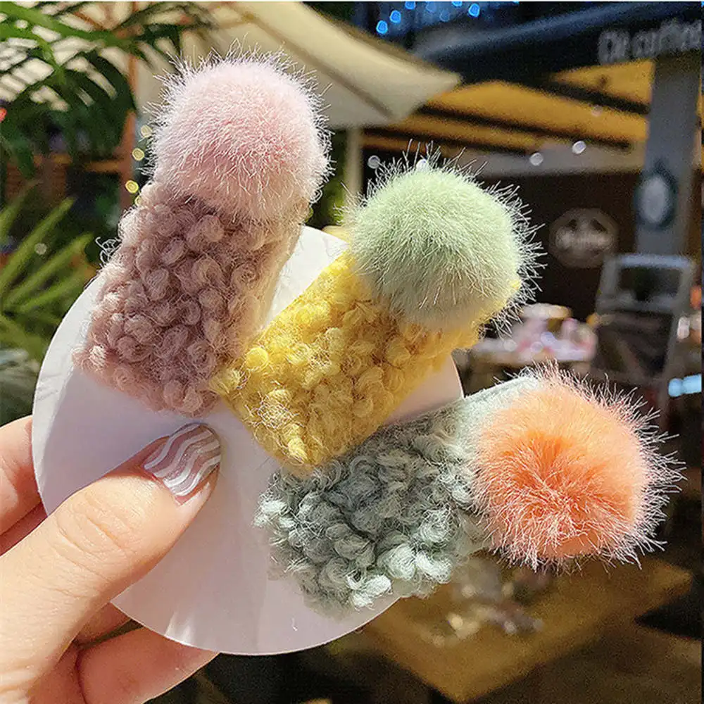 5Pcs/Lot Wool ball hairpin BB Hair Clips For Girls Candy Pom Ball Hairpins Barrettes Kids Child Gifts Hairpins Hair Accessoires
