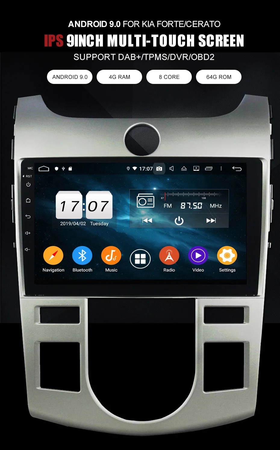 KANOR Android 9,0 Восьмиядерный 4+ 64g 2din автомобильный DVD Радио Видео плеер для KIA Cerato Forte 2008-2012 с gps навигацией аудио