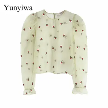 

2020 New Embroidered Transparent Hard Yarn Coat for Womens Blouse Tops Vintage Korean Blouses Clothes Blusas Camisas Mujer
