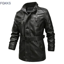 FGKKS, новинка, мужские Куртки из искусственной кожи, новые зимние мужские куртки из омытого локомотива, кожаные пальто, модный бренд, мужская кожаная куртка