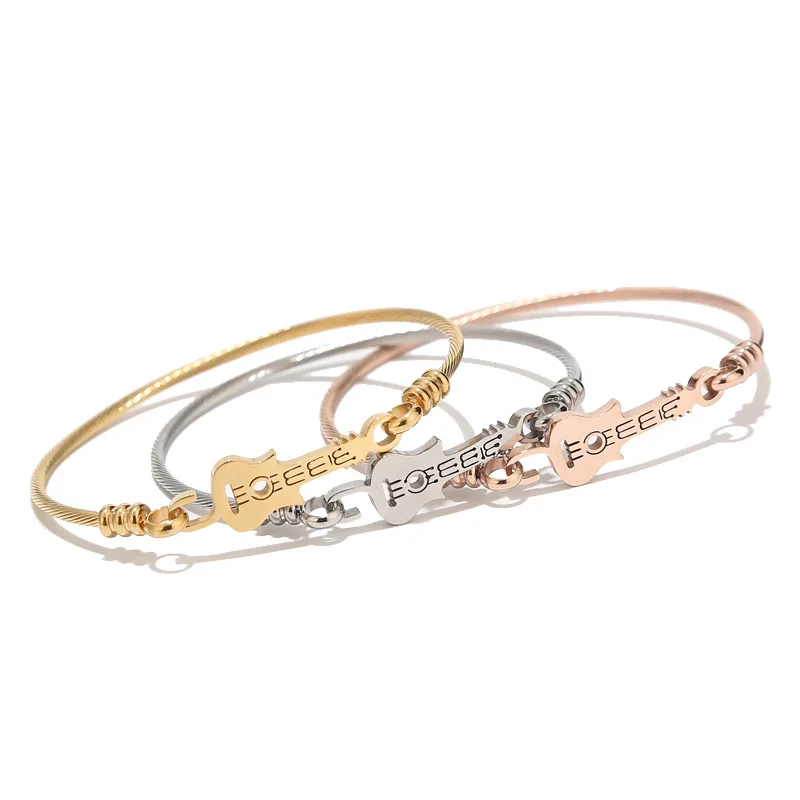 steel color/gold/rose gold tone Stainless Steel Guitar Bangle Bracelets Jewelry Gift for Music Lover Men Women 65MM*60mm | Украшения и