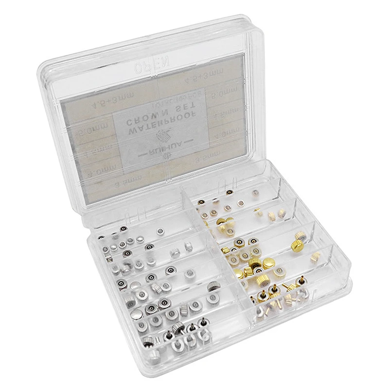 

100Pcs Watch Crown Spare Parts, 100Pcs/Box Stainless Steel Assorted Watch Crown Parts Replacement Accessories Watch Repairing To
