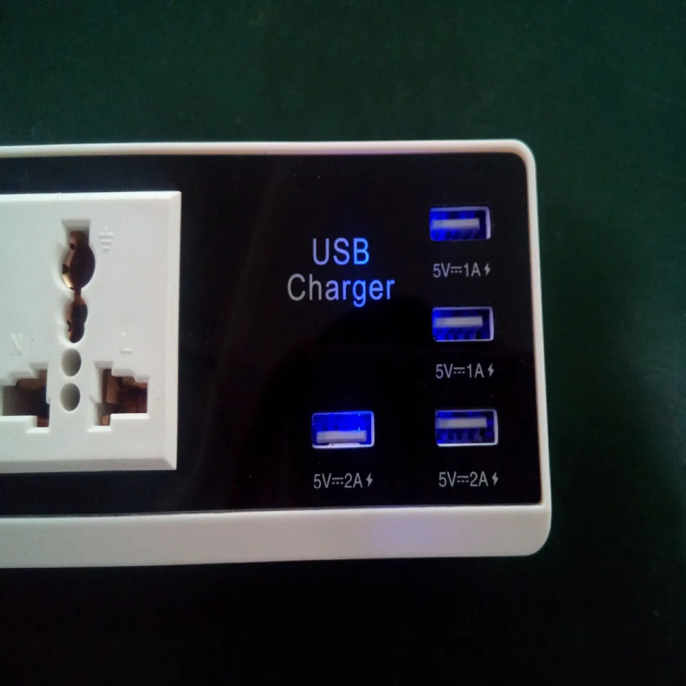 Блок питания 4 порта USB 2AC розетки USB розетка умная удлинитель патрона розетка Кнопка питания Защита от перенапряжения