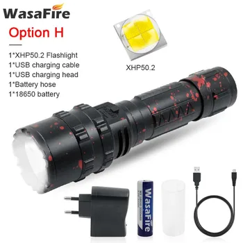 

1800LM Rechargeable Hunting Flash Light XHP50 Waterproof 5 Modes Torch Lamp Portable Lanterna with 18650 Battery+Charging Cable
