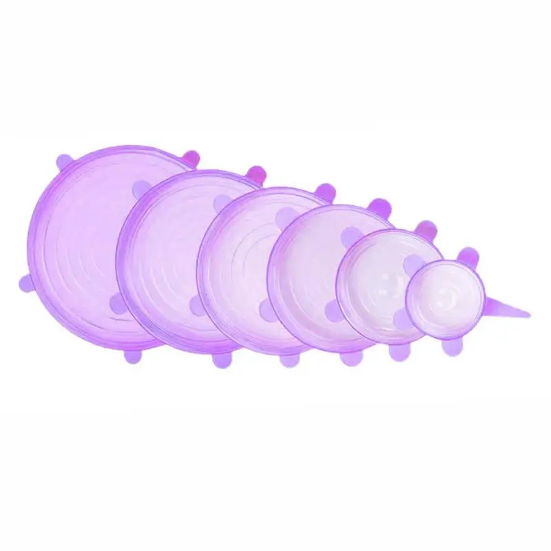 Purple 6 шт./компл. Универсальный крышки растягивающиеся из силикона протектор для того, чтобы держать Еда хранения свежих стрейч диванных чехлов для фруктов чашу блюдо - Цвет: Purple