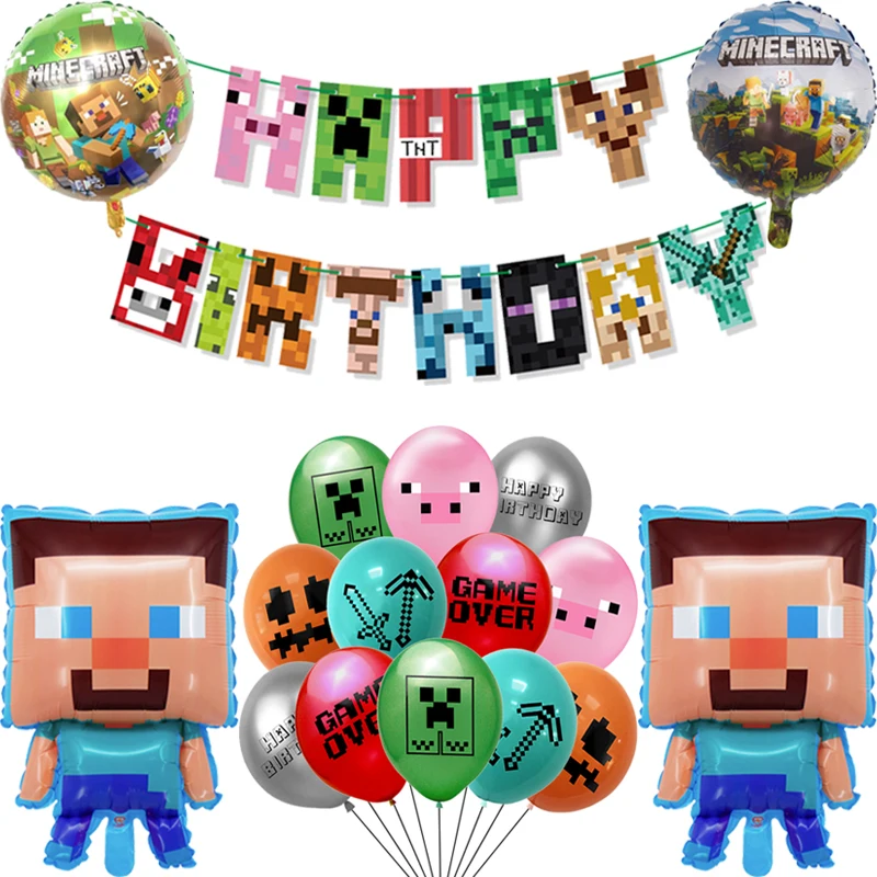 Набор для видеоигр в мире фольга латекс воздушный шар баннер вечеринка честь Дня