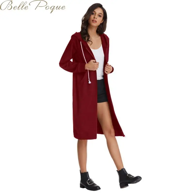Belle Poque, осенняя Новинка, повседневные куртки с капюшоном на молнии, свободный свитер с длинным рукавом для женщин, женская верхняя одежда