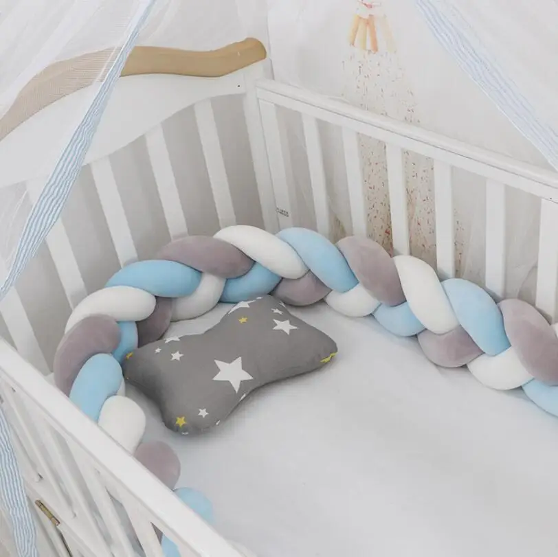 1,5 м длина Детская кровать бампер три косички плетение плюшевый узел подушка для игрушечной кроватки Детская комната украшение фото реквизит - Цвет: white gray blue