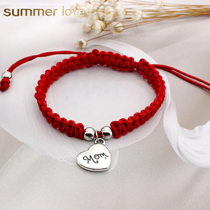 I Love You Mom Red Thread Bracelets Lucky Jewelry for Mother's Day Gift Family Bless Bangle Pulseras Mujer Heart Charm Bracelet