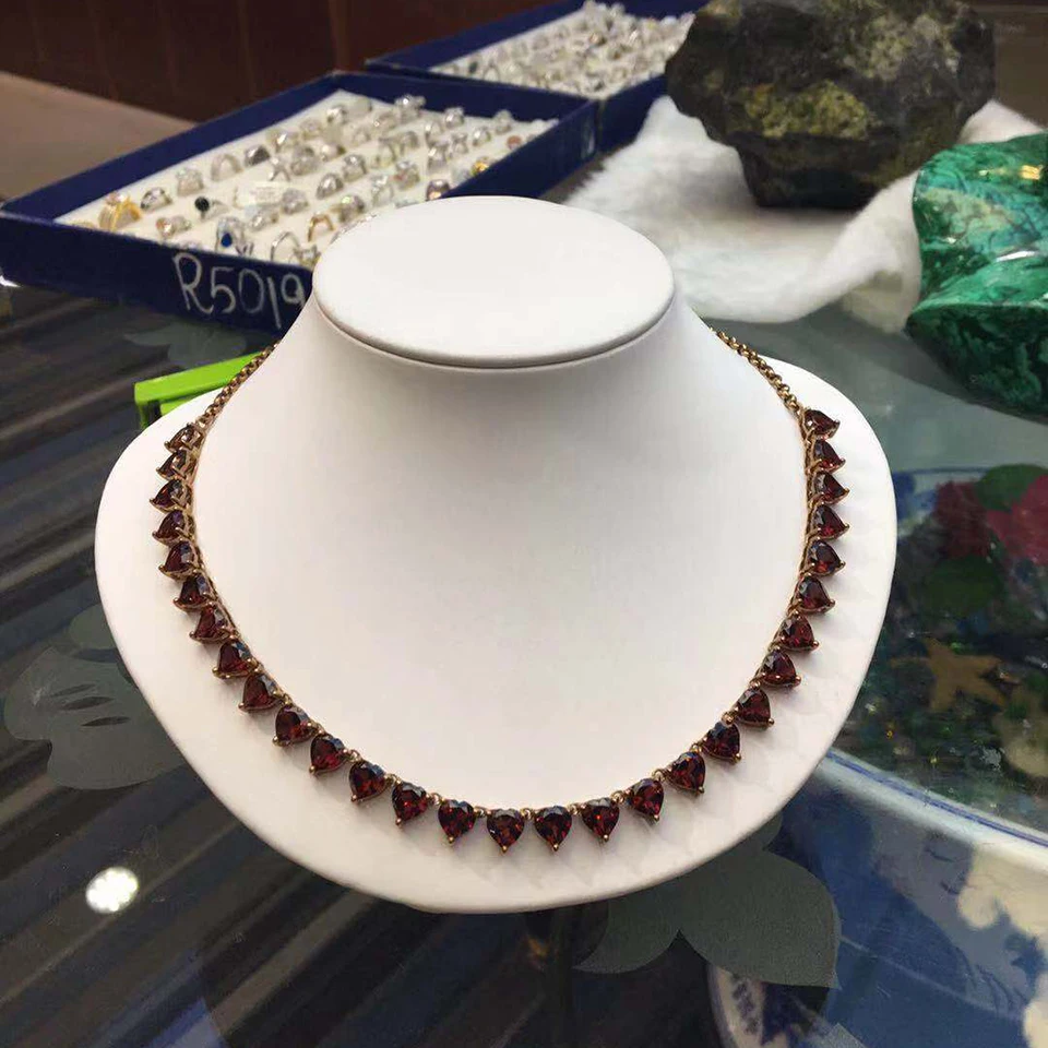 

Hutang 45cm Heart Shape Garnet 925 Silver Necklace