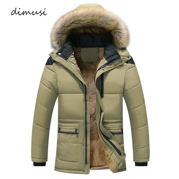 

DIMUSI Winter Mens Bomber Jackets Casual Man Army Fleece Warm Parkas Coats Mens Mid-Long Fur Collar Windbreaker Jackets Clothing