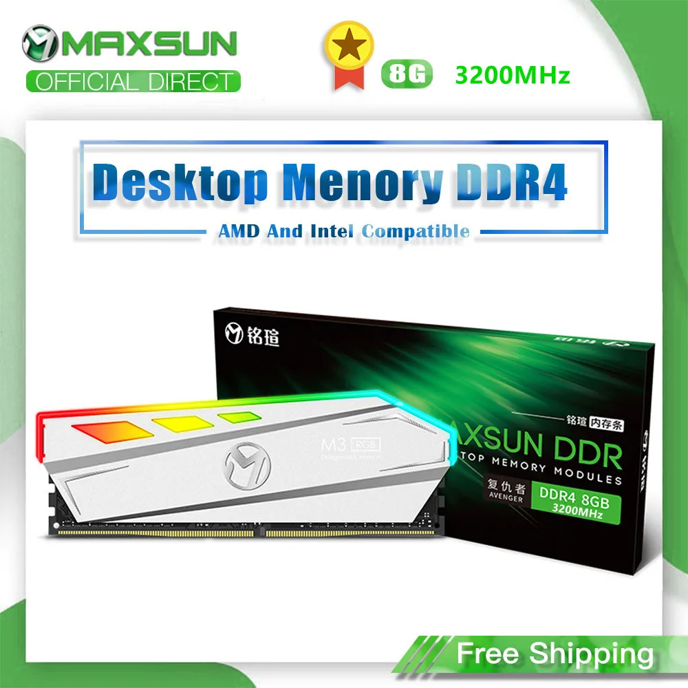 MAXSUN RGB Lighting RAM ddr4 8GB 3200MHz Interface 288Pin Memory Voltage 1.2V Lifetime