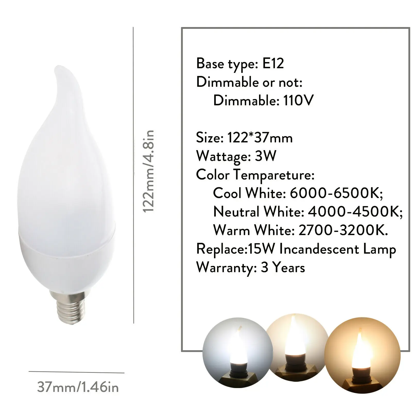 Затемняемый Светодиодный Люстра-пламя лампы 3 Вт E12 E14 B22 E27 свеча 2835 SMD Velas Decorativas Домашнее освещение Замена 25 Вт галогенные лампы - Испускаемый цвет: E12 110V